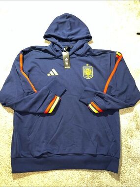New Blue Adidas Spain National Team futbol soccer hooded Hoodie Sweatshirt 2XL